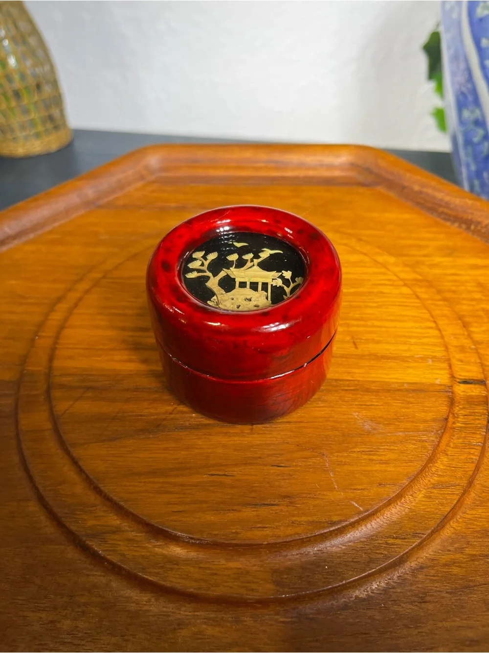 Vtg Cork Art Trinket Box 2.5